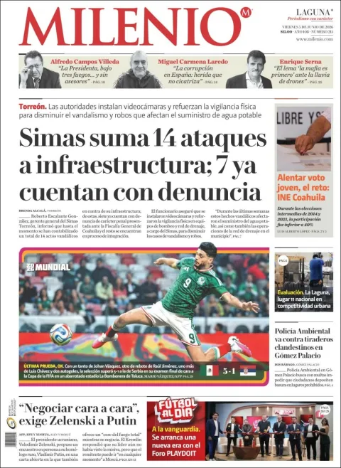 Portada de Milenio Laguna del viernes, 5 de junio de 2026