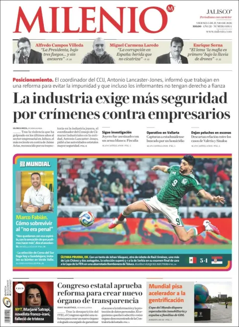 Portada de Milenio Jalisco del viernes, 5 de junio de 2026