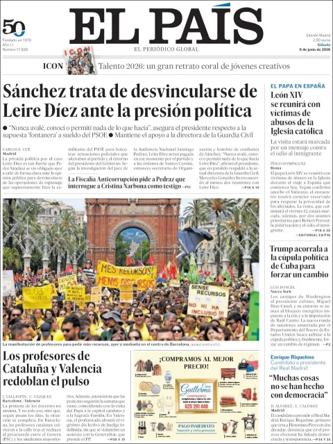 Portada de El Pais del sábado, 6 de junio de 2026