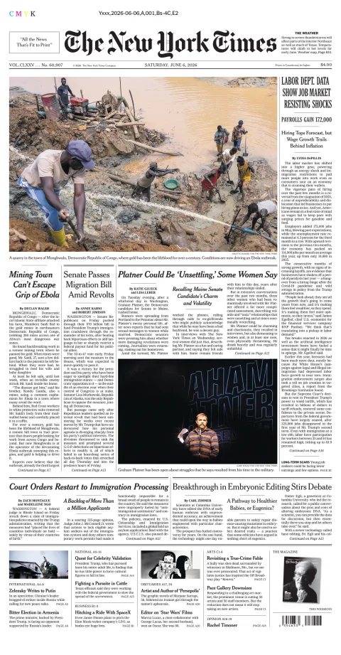 Portada de The New York Times (national) del sábado, 6 de junio de 2026
