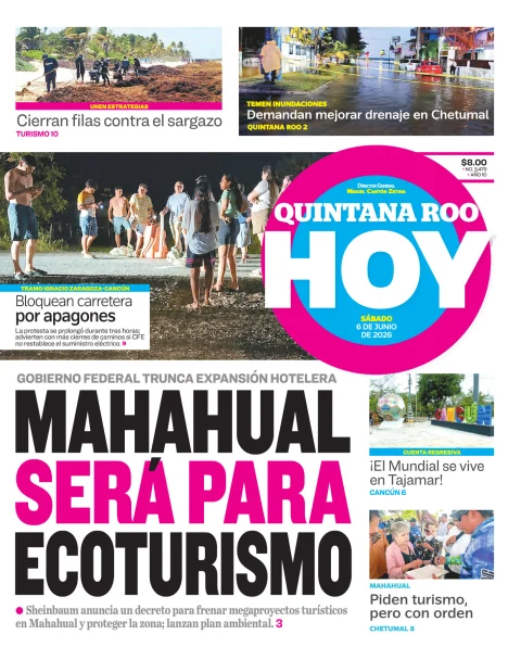 Portada de Quintana Roo Hoy (portada) del sábado, 6 de junio de 2026