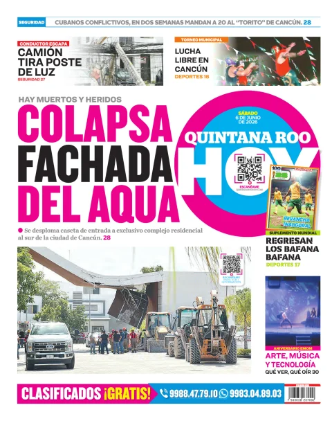 Portada de Quintana Roo Hoy (contraportada) del sábado, 6 de junio de 2026