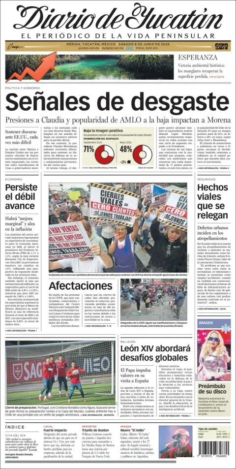 Portada de Diario de Yucatán del sábado, 6 de junio de 2026