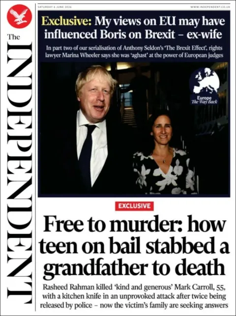 Portada de The Independent del sábado, 6 de junio de 2026