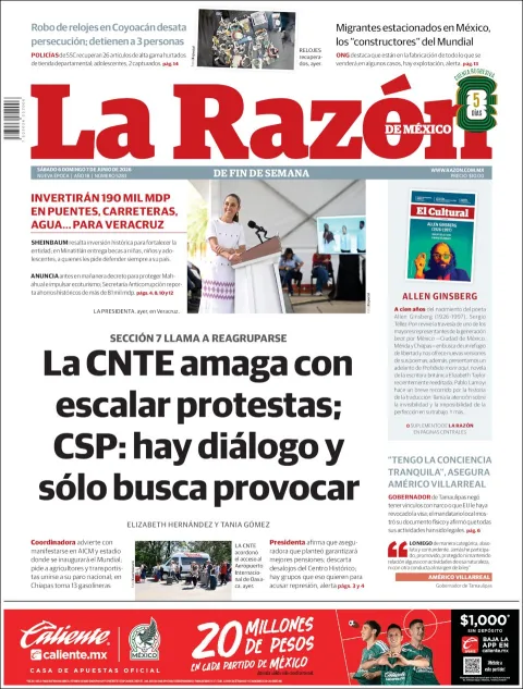 Portada de La Razon del sábado, 6 de junio de 2026