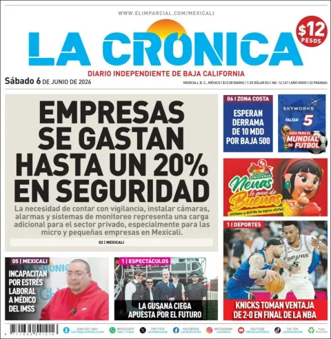 Portada de La Cronica del sábado, 6 de junio de 2026