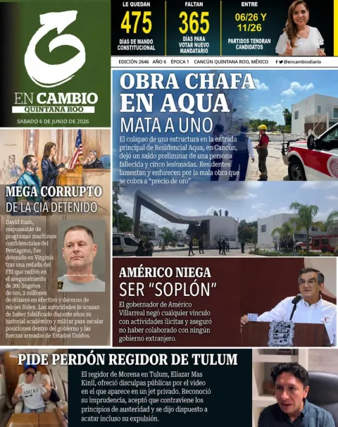 Portada de En Cambio - Quintana Roo (contraportada) del sábado, 6 de junio de 2026