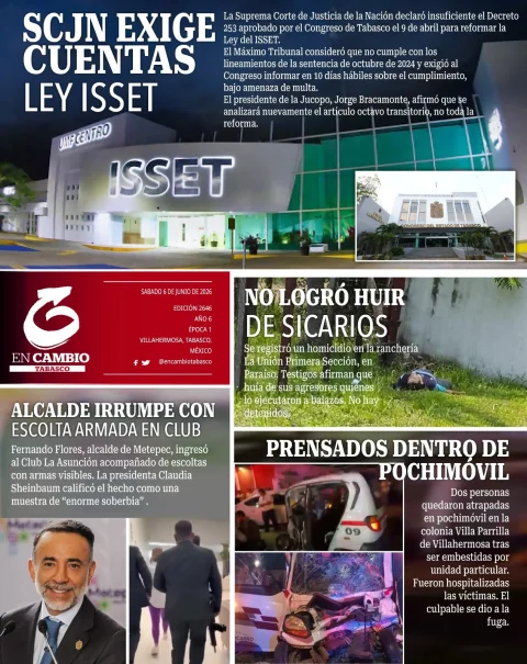 Portada de En Cambio - Tabasco (contraportada) del sábado, 6 de junio de 2026