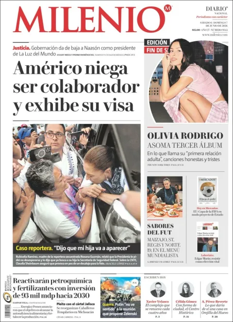 Portada de Milenio del sábado, 6 de junio de 2026