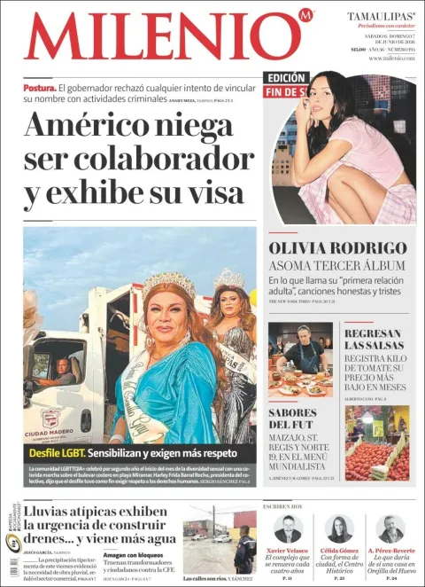 Portada de Milenio Tamaulipas del sábado, 6 de junio de 2026