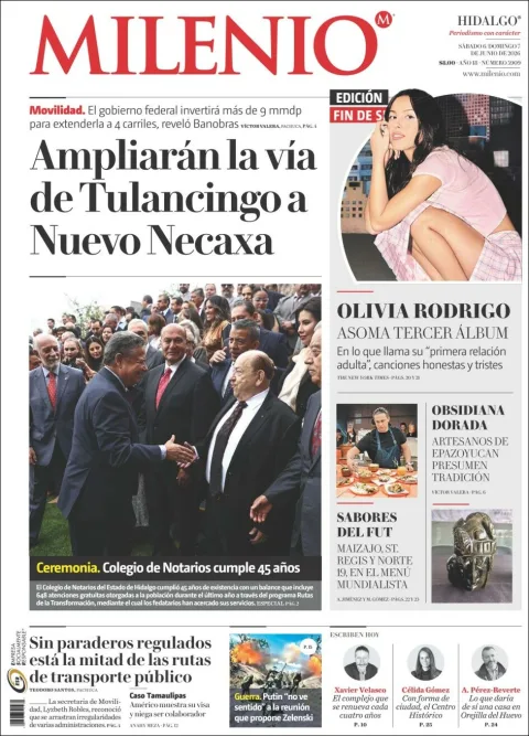 Portada de Milenio Hidalgo del sábado, 6 de junio de 2026