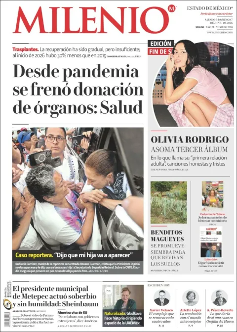 Portada de Milenio Edo de Mexico del sábado, 6 de junio de 2026