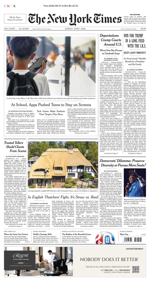 Portada de The New York Times (national) del domingo, 7 de junio de 2026