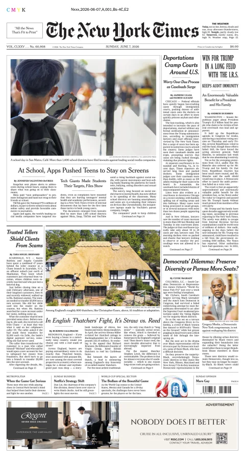 Portada de The New York Times (new York) del domingo, 7 de junio de 2026