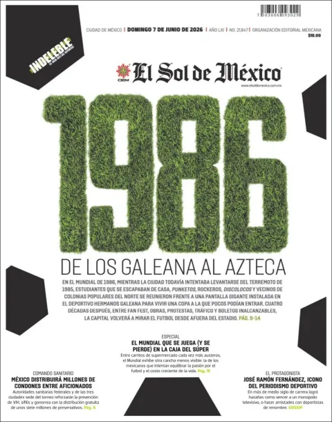 Portada de El Sol de Mexico del domingo, 7 de junio de 2026