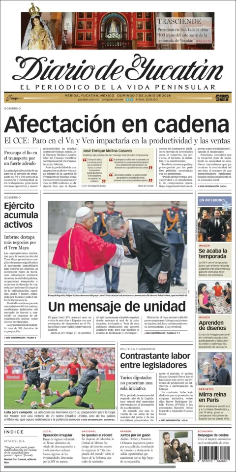 Portada de Diario de Yucatán del domingo, 7 de junio de 2026