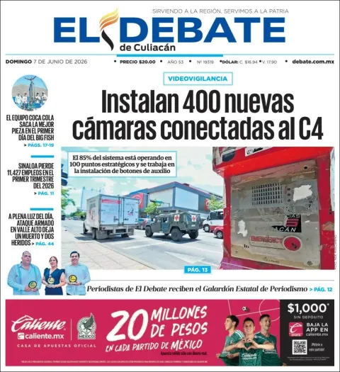 Portada de El Debate de Culiacan del domingo, 7 de junio de 2026