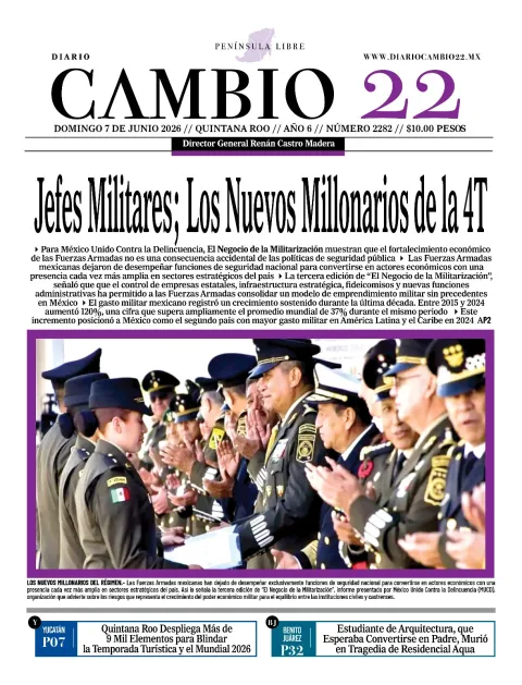 Portada de Diario Cambio 22 (portada) del domingo, 7 de junio de 2026