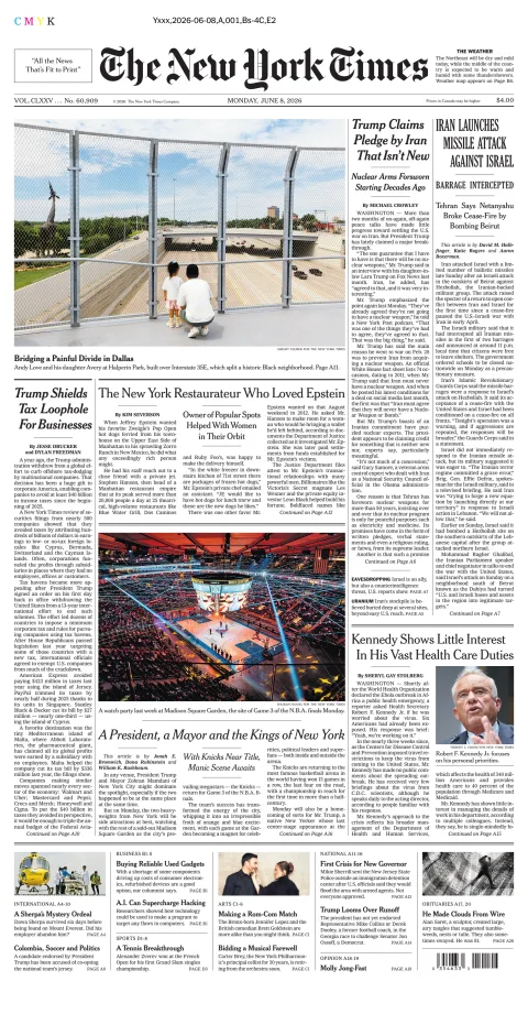 Portada de The New York Times (national) del lunes, 8 de junio de 2026