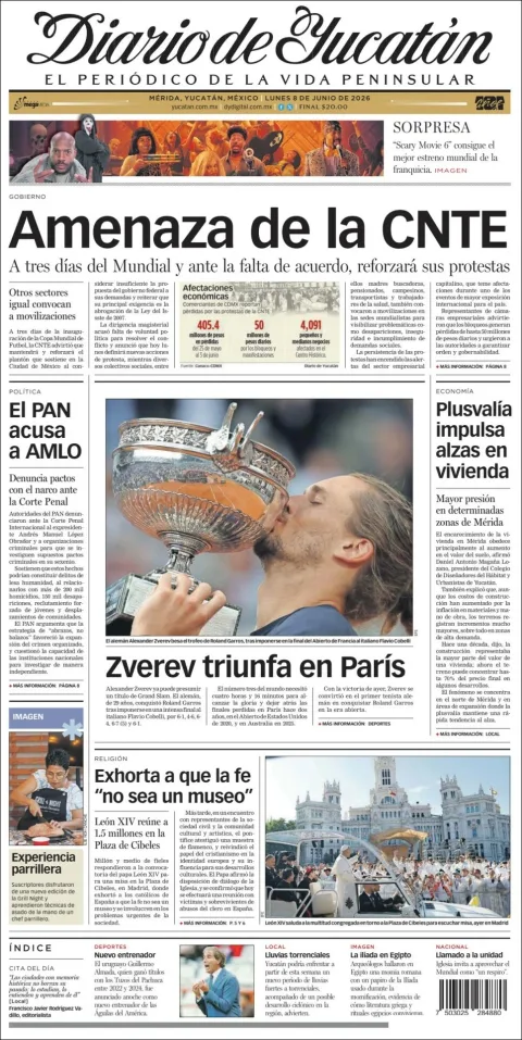 Portada de Diario de Yucatán del lunes, 8 de junio de 2026