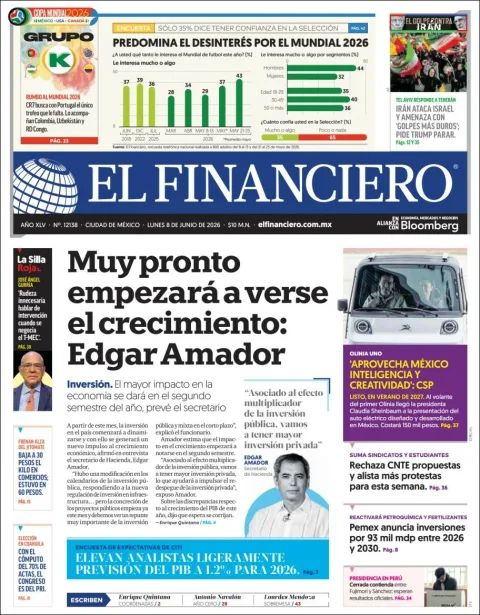Portada de El Financiero del lunes, 8 de junio de 2026