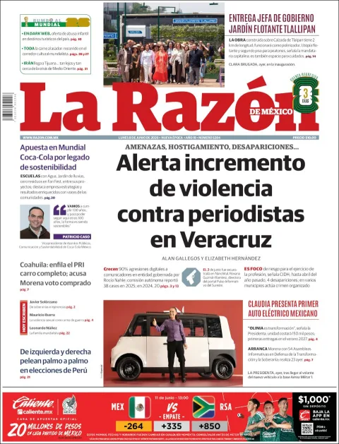 Portada de La Razon del lunes, 8 de junio de 2026