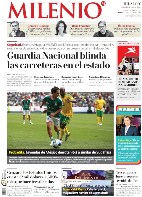 Portada de Milenio Hidalgo del lunes, 8 de junio de 2026