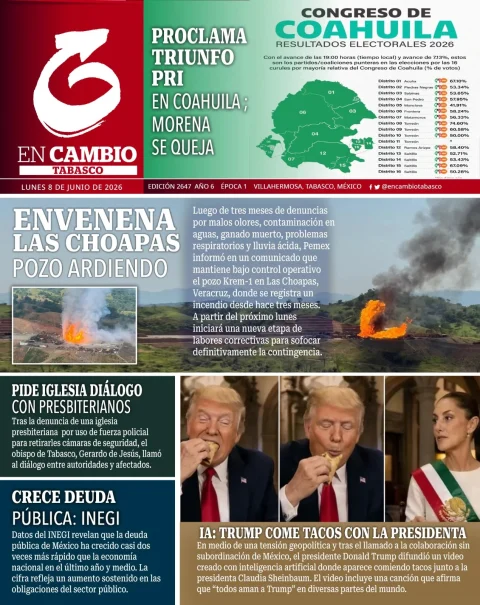 Portada de En Cambio - Tabasco (portada) del lunes, 8 de junio de 2026