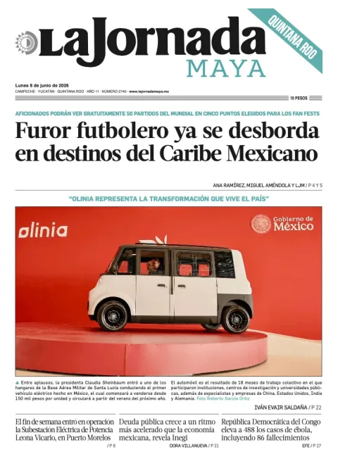 Portada de La Jornada Maya Quintana Roo del lunes, 8 de junio de 2026