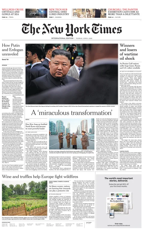 Portada de The New York Times (international) del martes, 9 de junio de 2026