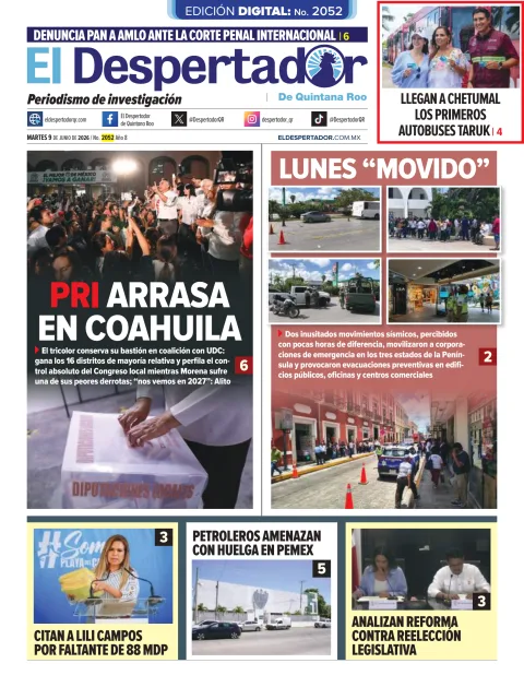 Portada de El Despertador de Quintana Roo del martes, 9 de junio de 2026
