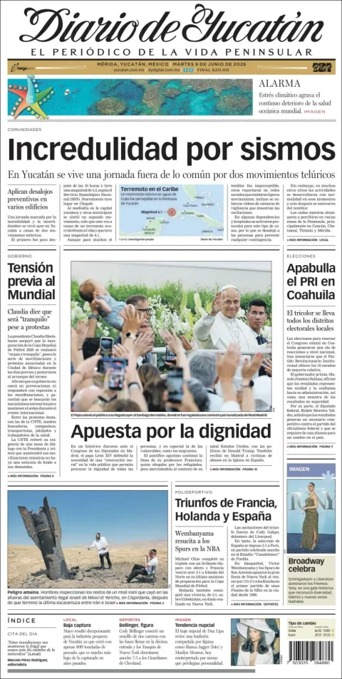 Portada de Diario de Yucatán del martes, 9 de junio de 2026