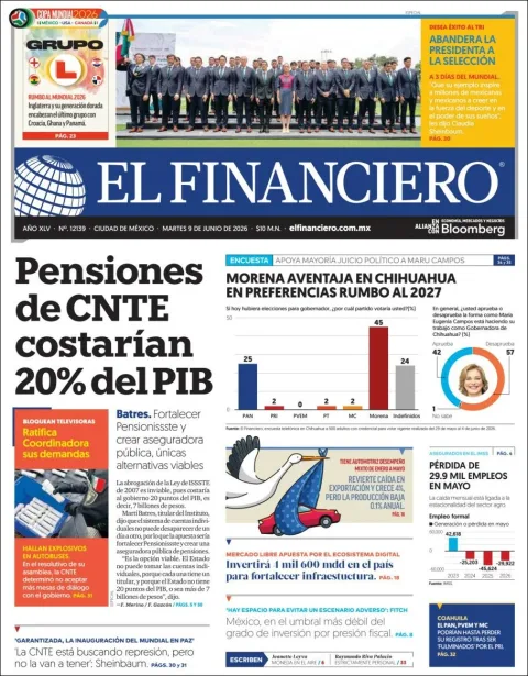 Portada de El Financiero del martes, 9 de junio de 2026