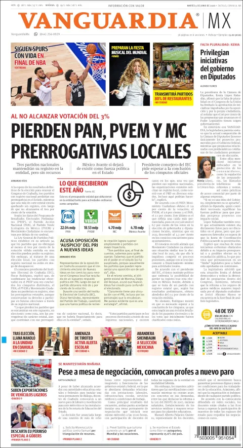 Portada de Vanguardia del martes, 9 de junio de 2026