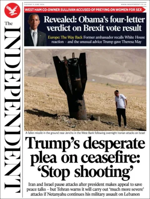 Portada de The Independent del martes, 9 de junio de 2026