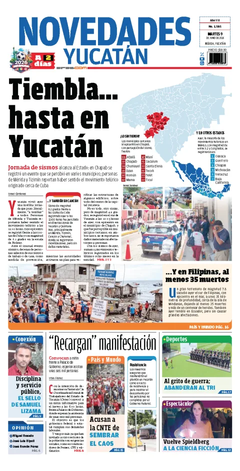 Portada de Novedades Yucatan del martes, 9 de junio de 2026