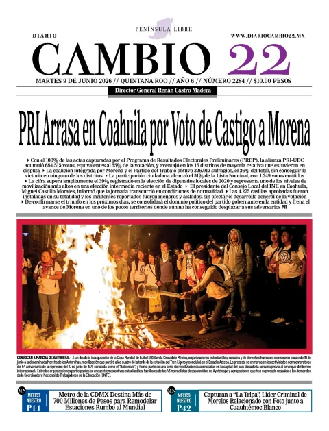 Portada de Diario Cambio 22 (contraportada) del martes, 9 de junio de 2026
