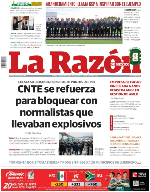 Portada de La Razon del martes, 9 de junio de 2026