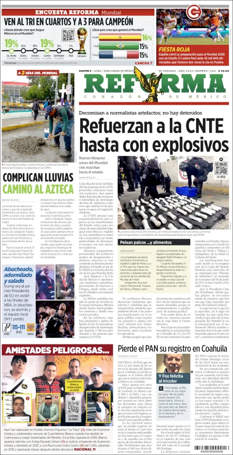 Portada de Reforma del martes, 9 de junio de 2026