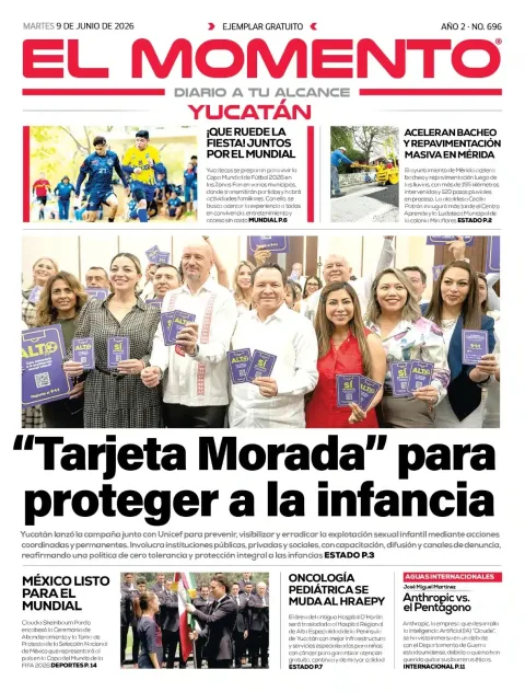 Portada de El Momento Yucatan del martes, 9 de junio de 2026