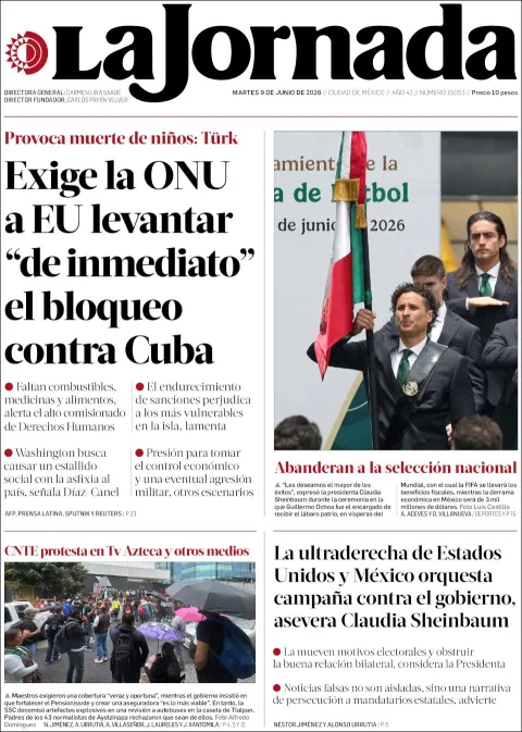 Portada de La Jornada del martes, 9 de junio de 2026