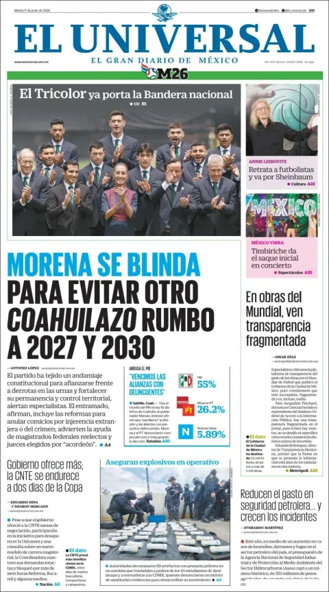 Portada de El Universal del martes, 9 de junio de 2026