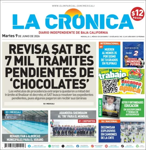Portada de La Cronica del martes, 9 de junio de 2026