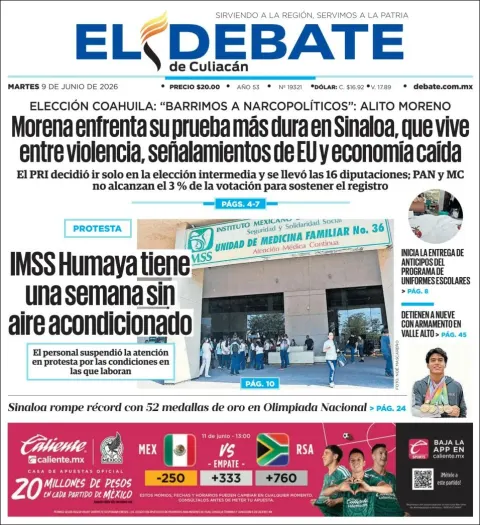 Portada de El Debate de Culiacan del martes, 9 de junio de 2026