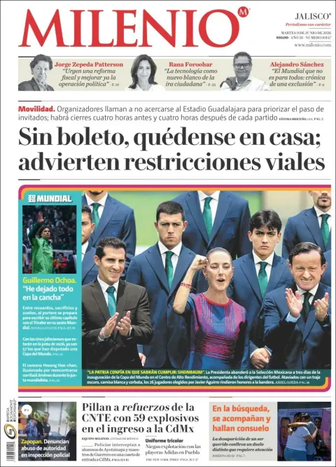 Portada de Milenio Jalisco del martes, 9 de junio de 2026