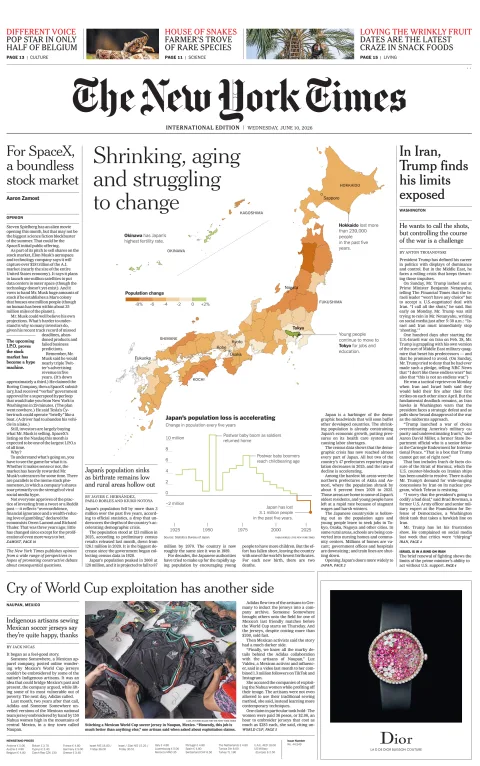 Portada de The New York Times (international) del miércoles, 10 de junio de 2026