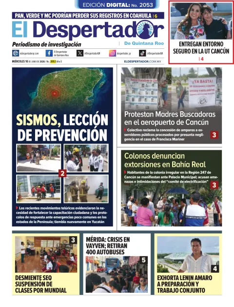 Portada de El Despertador de Quintana Roo del miércoles, 10 de junio de 2026