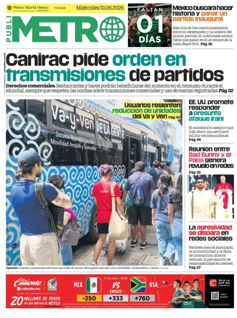 Portada de Publimetro Merida del miércoles, 10 de junio de 2026