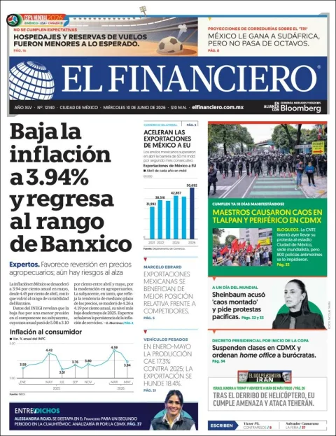 Portada de El Financiero del miércoles, 10 de junio de 2026