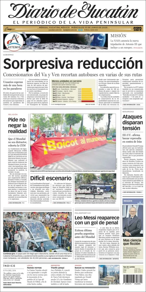 Portada de Diario de Yucatán del miércoles, 10 de junio de 2026